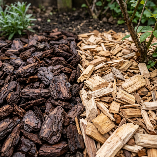 Dārza taciņa ar koka šķeldu